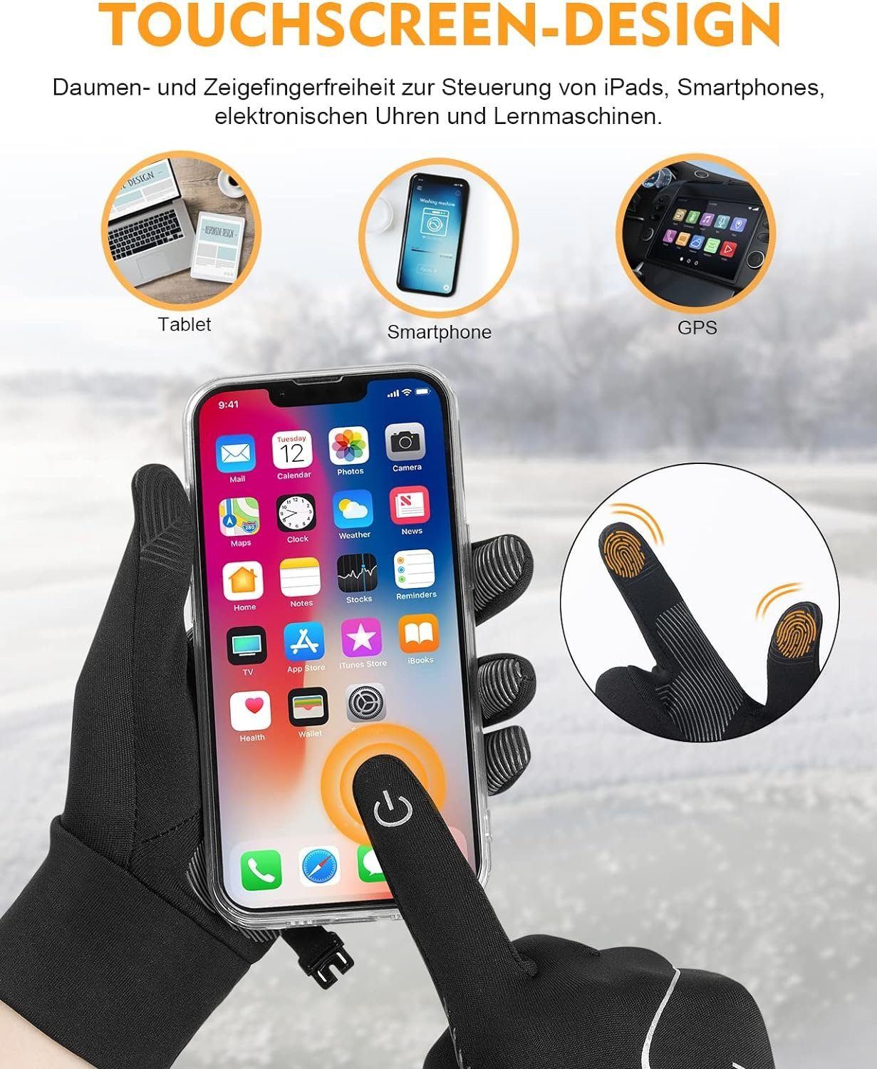 Anqier Fleecehandschuhe Handschuhe Kinder Winter, Warme Softshell Winterhandschuhe Touchscreen (Outdoor Sport Fahrradhandschuhe Für Jungen Mädchen, Kids Anti-Rutsch Winddicht Laufhandschuhe,Schwarz 4-12 Jahre)