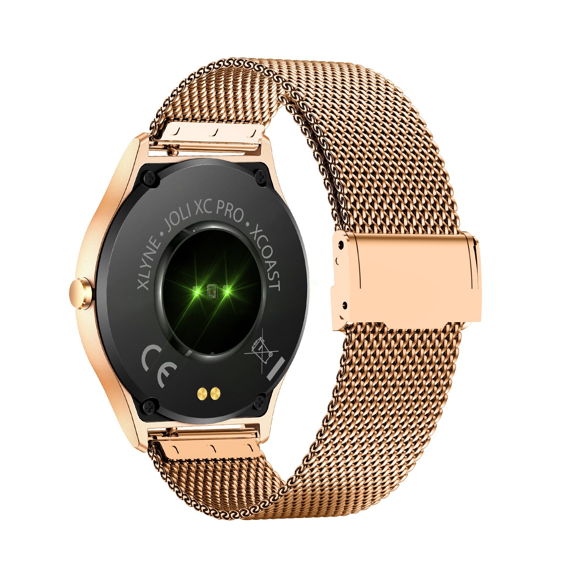 XCOAST JOLI Damen Smartwatch (3,9 cm/1,3 Zoll) Fitness Tracker, neueste Generation, rosegold, 3-tlg., mit goldenem Mesh Armband, IP67 wasserdicht, Herzfrequenz, Blutdruck, Blutsauerstoff, Schlaf