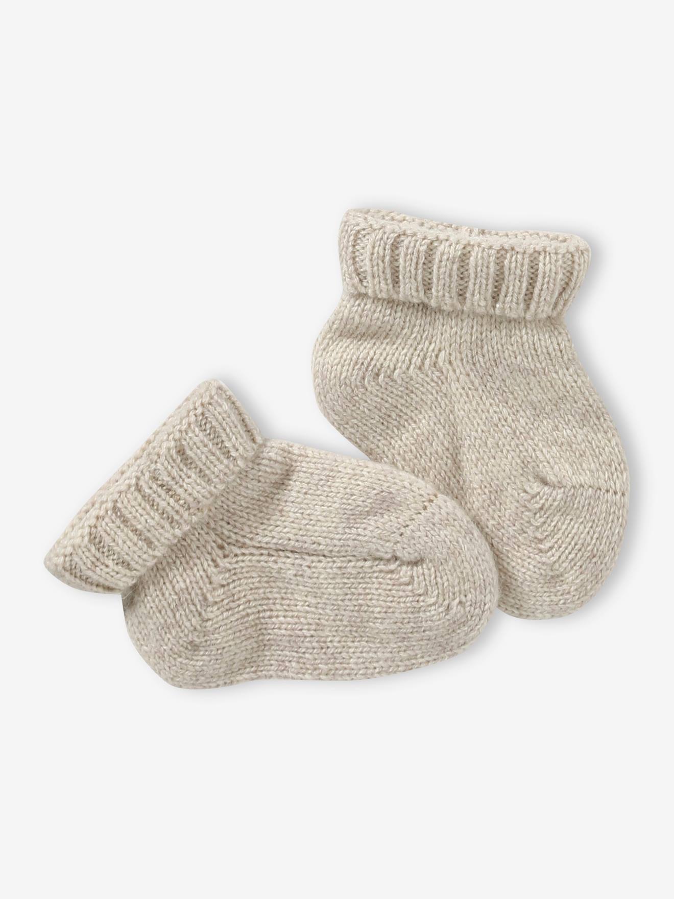 Vertbaudet Baby-Set aus Strick: Mütze, Fäustlinge & Schühchen - beige meliert