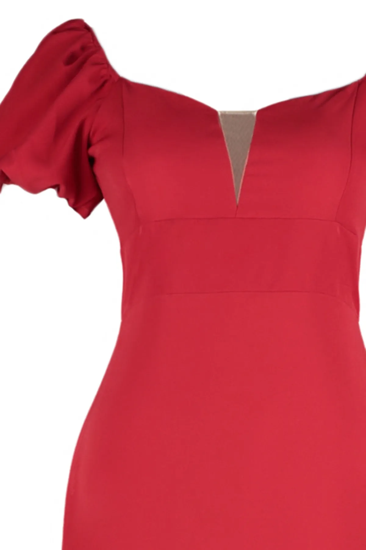 Trendyol Curve  Rotes, körperbetontes, trägerloses, gewebtes Kleid mit Ballonärmeln TBBSS22AH00040