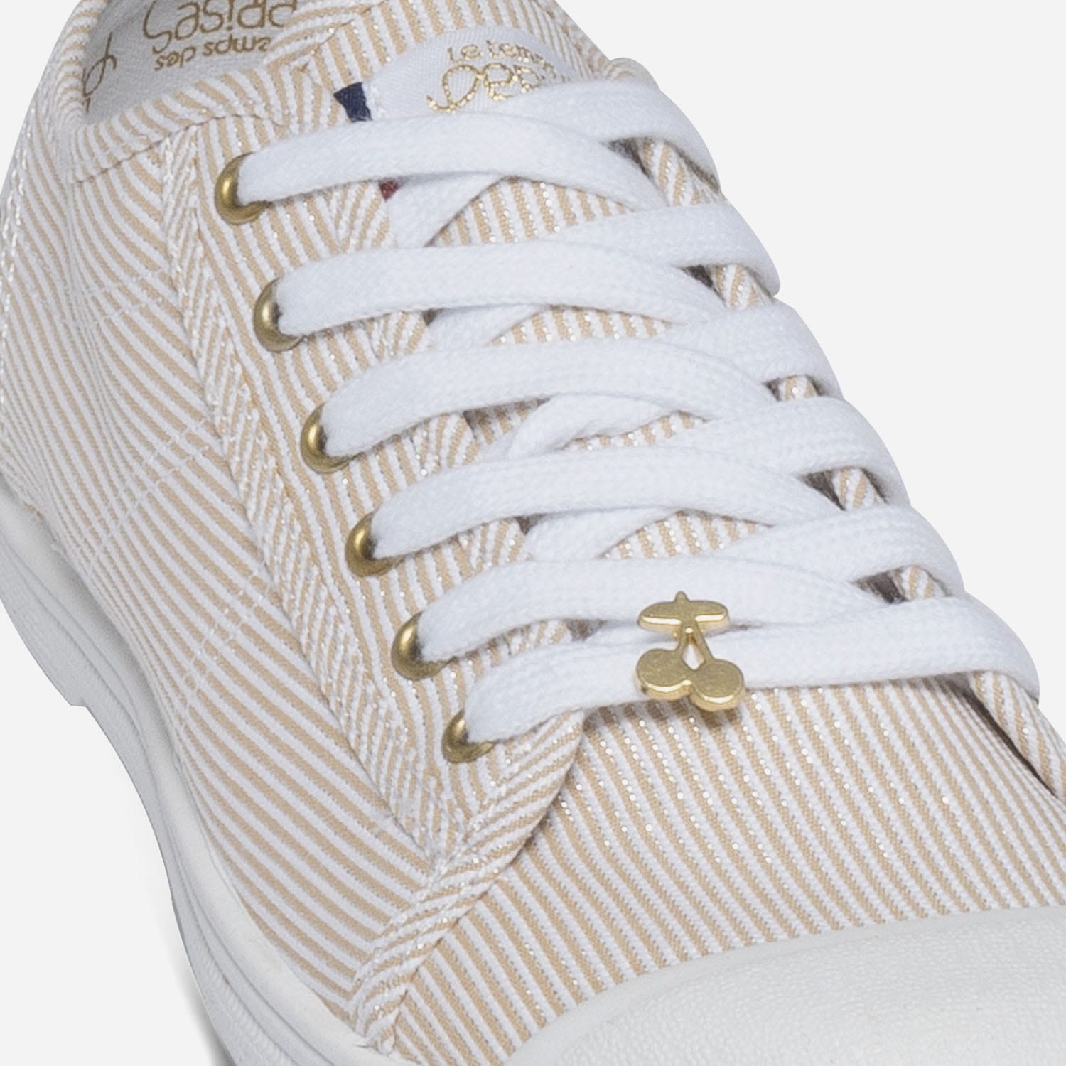 Tennis LE TEMPS DES CERISES beige rayée blanc et argent
