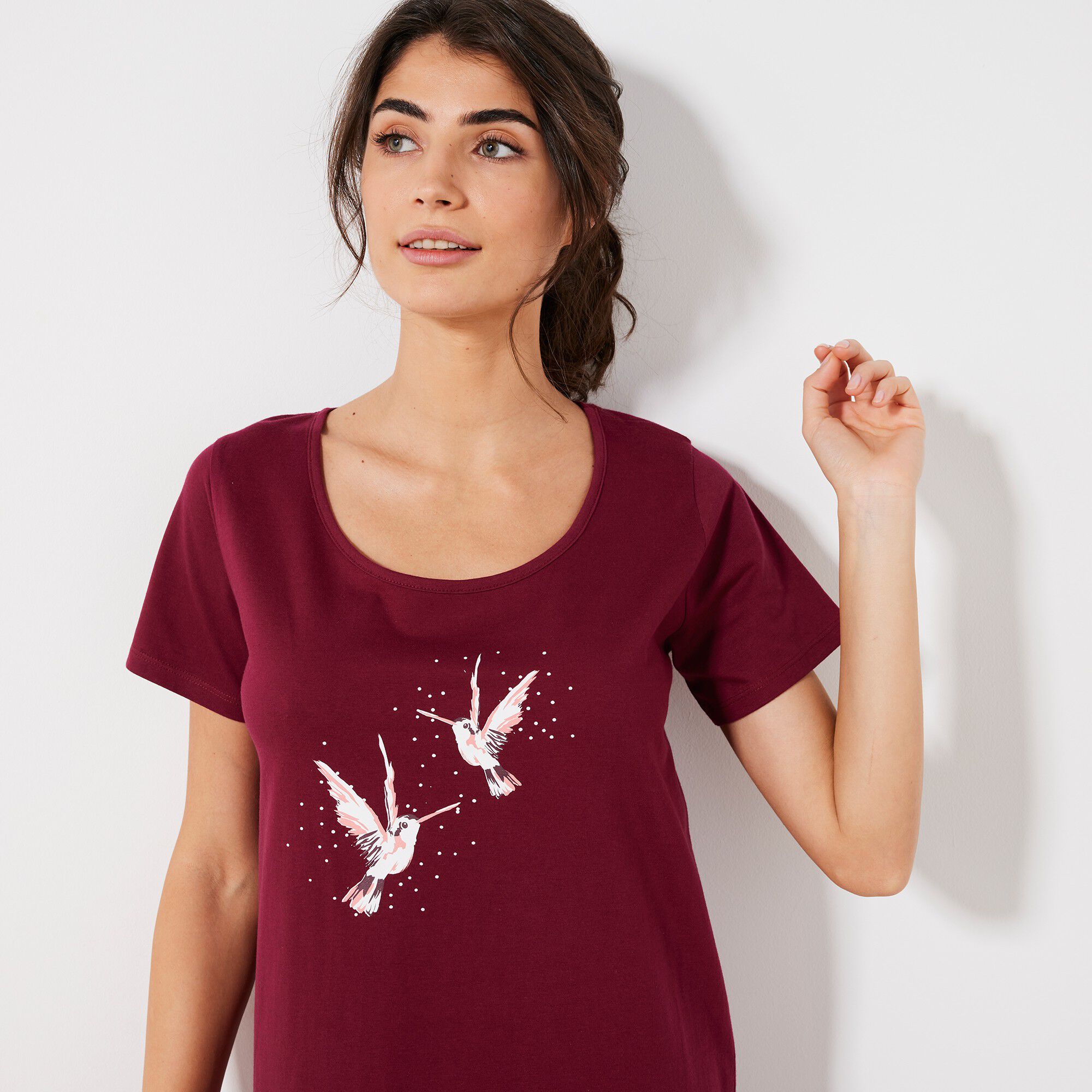 Chemise de nuit courte imprimé oiseaux