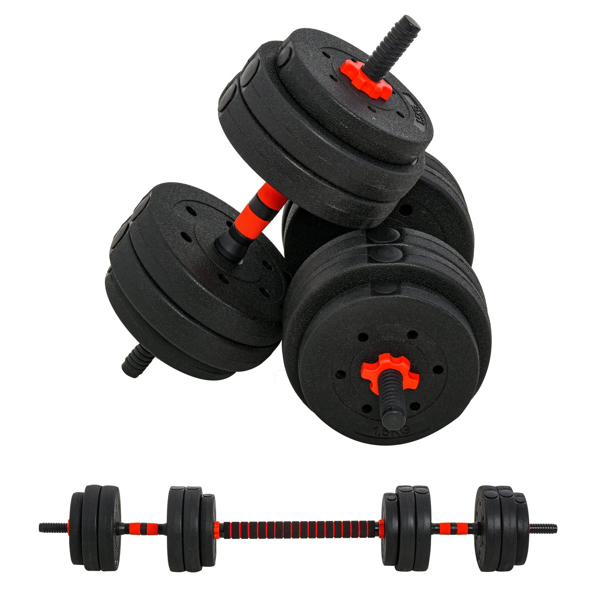 HOMCOM Hantel-Set professionell Dumbbell Krafttraining und Gewichtheben für Fitness, (Set, verstellbare Kurzhantel & Langhantel), 2 in 1 Hanteln Set 25 kg