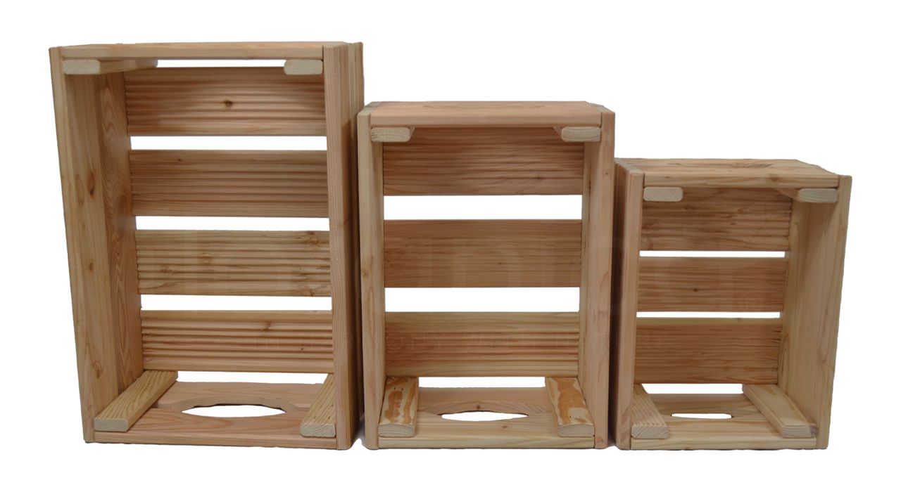 Pemicont Floranica Holzkiste Lärche nicht imgrägniert 3er Set Gartendeko Aufbewahrungsboxen Obstkisten Blumentopf Holz Kiste Spielzeugkiste