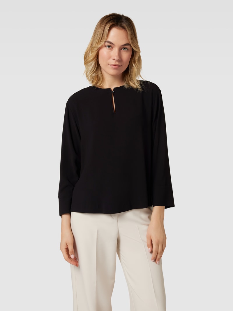 Blusenshirt in unifarbenem Design mit Schlüsselloch-Ausschnitt in schwarz