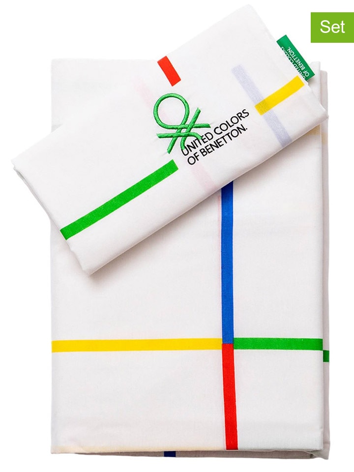 Benetton 3tlg. Bettwäsche-Set in Weiß/ Bunt günstig kaufen