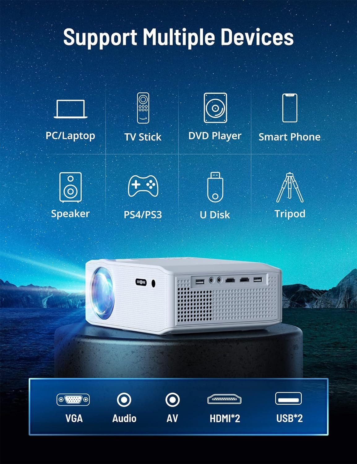 Paris Rhône Beamer Full HD 4K Home Cinema mit 5G WiFi Portabler Projektor (15000 lm, 15000:1, 1920x1080 px, Projector for Phone TV Firestick Laptop PS5)