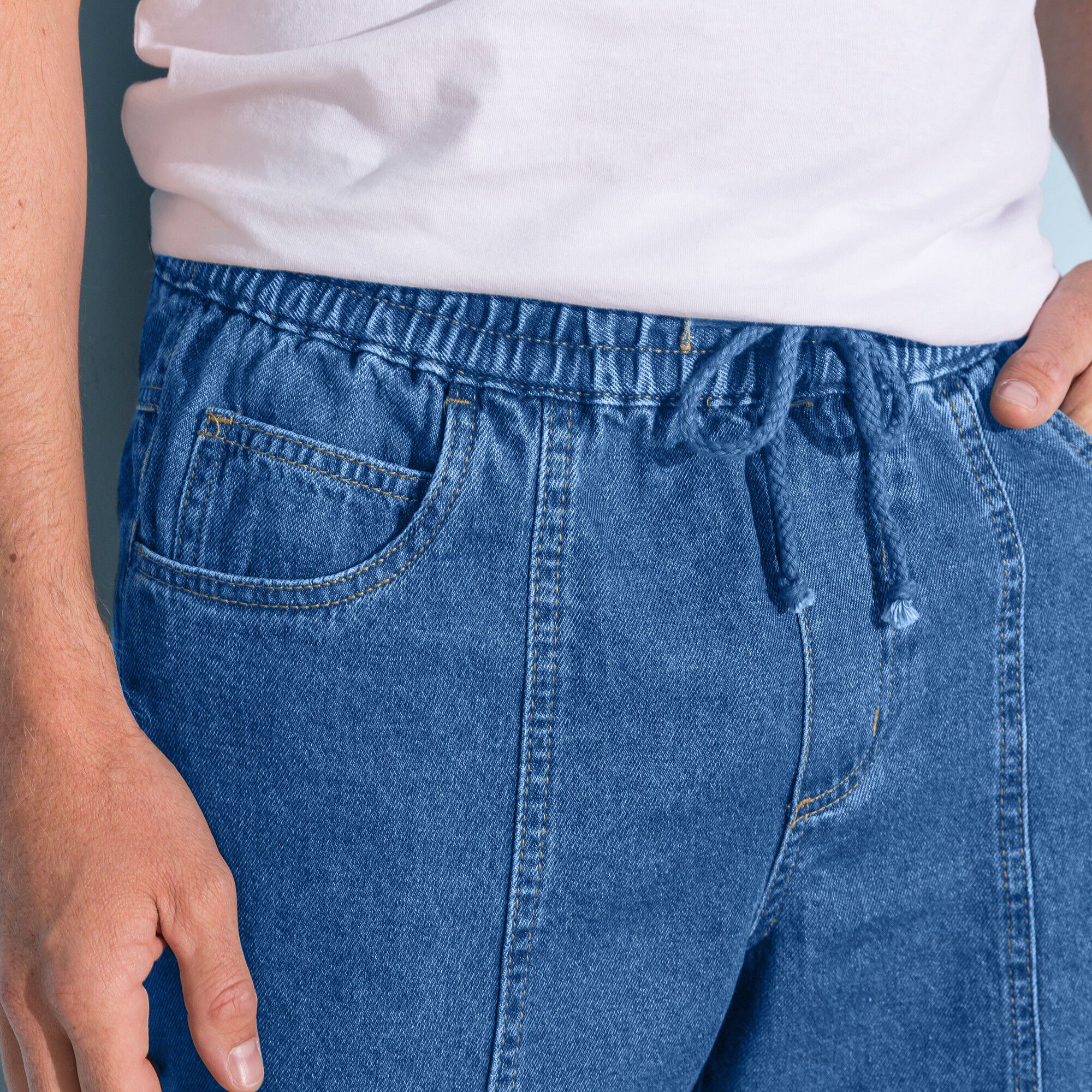 Bermuda denim léger taille élastiquée