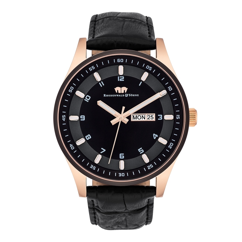 Rhodenwald & Söhne Montre à quartz Couragian en Cuir véritable en Noir Montre
