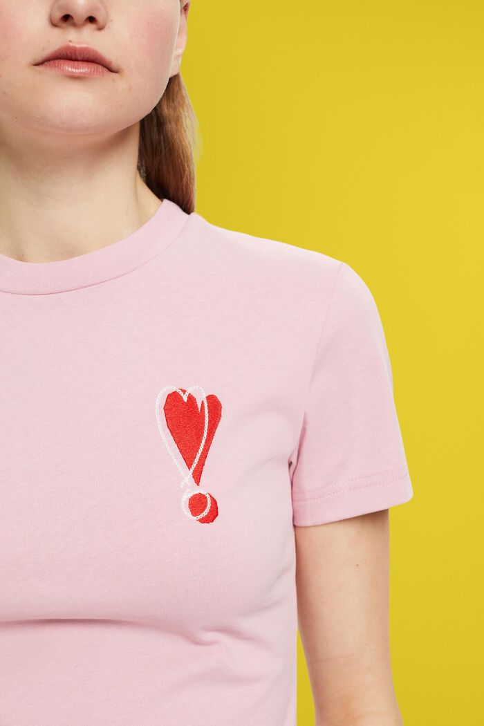 Baumwoll-T-Shirt mit gesticktem Herzmotiv