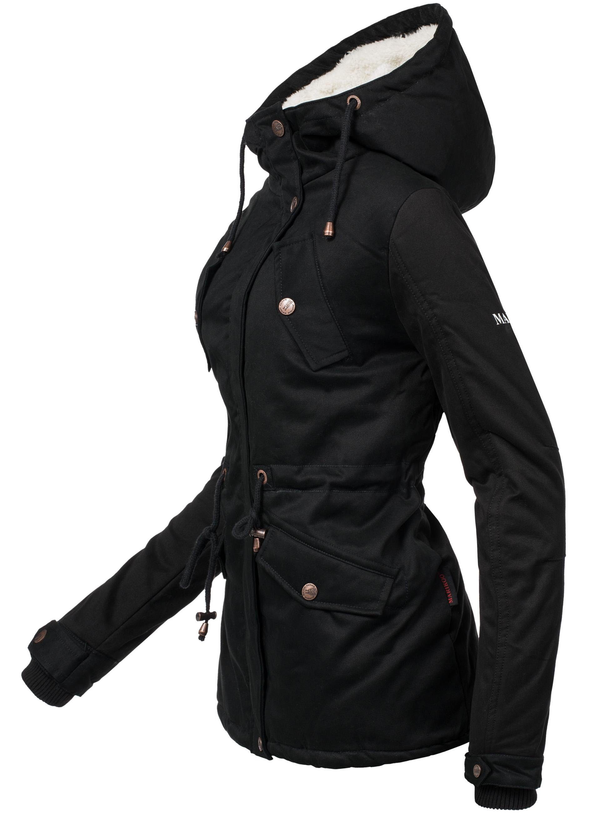 Marikoo Winterjacke Manolya stylischer Kurzmantel mit weichem Teddyfell-Futter