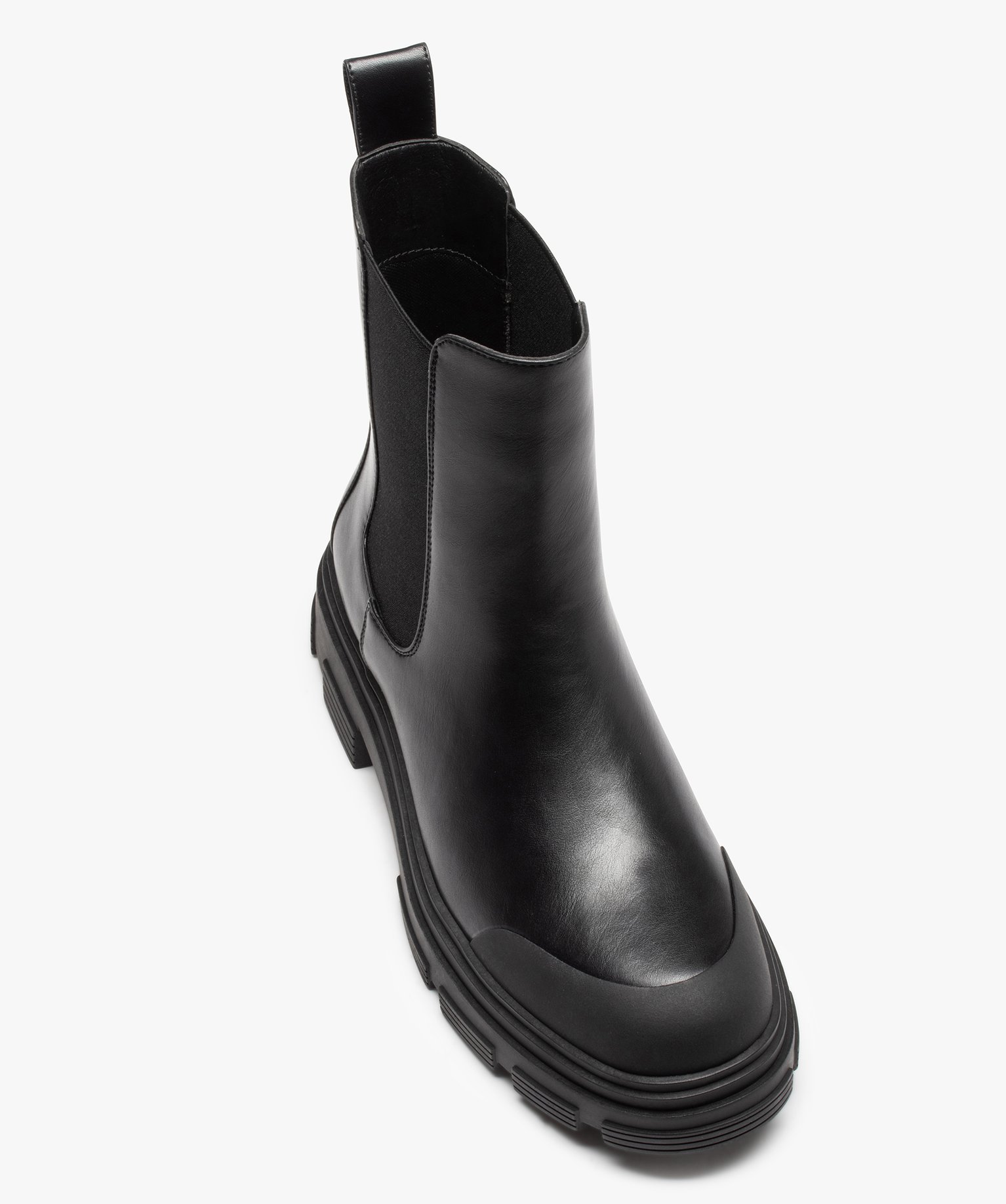 Boots femme unies style Chelsea à semelle crantée noir | GEMO