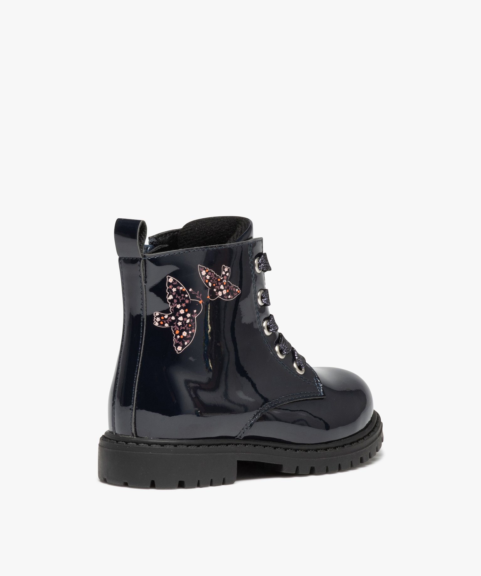 Boots vernis fille avec motifs oiseaux du 31 au 36 marine | GEMO
