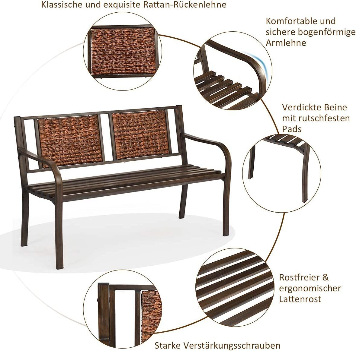 KOMFOTTEU Gartenbank 2-3 Sitzer Sitzbank, 128 x 58 x 84 cm