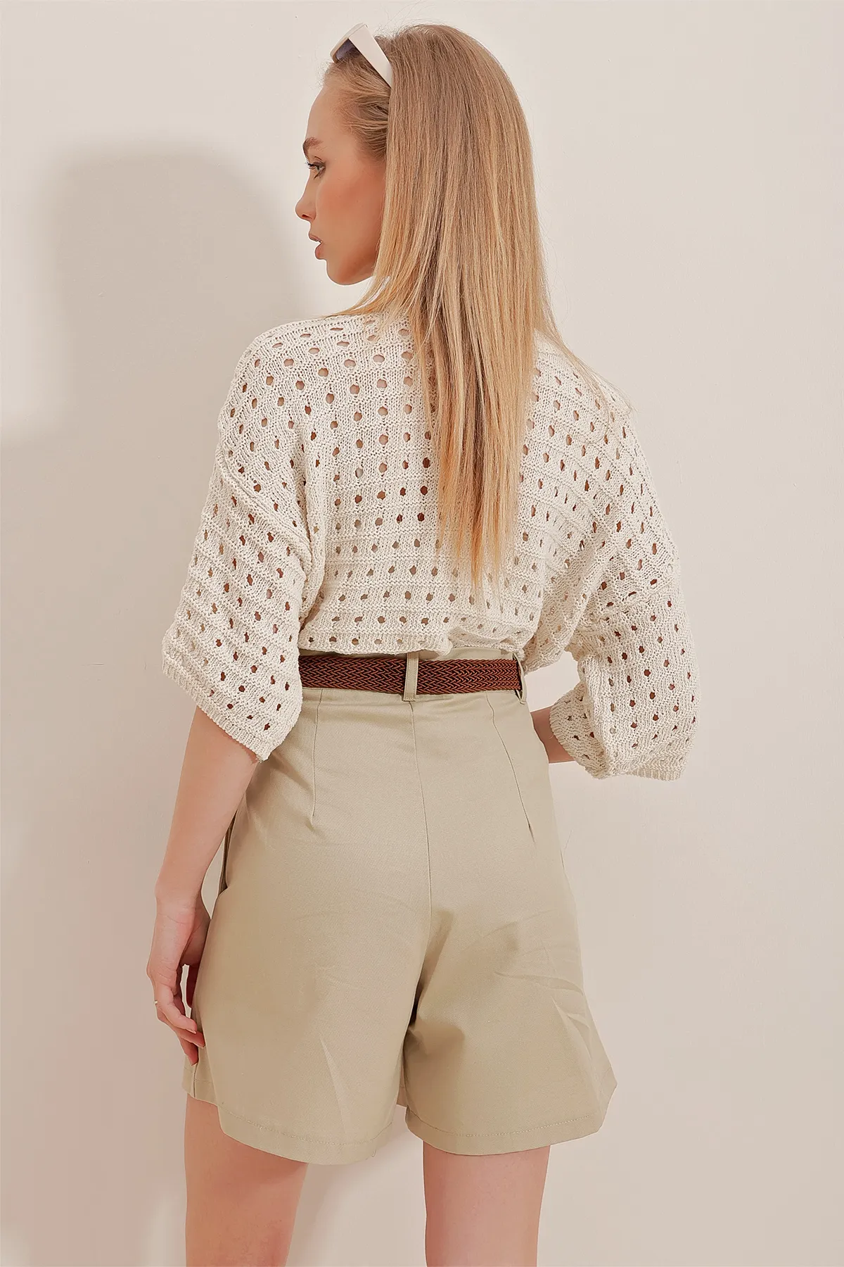 Trend Alaçatı Stili  Shorts - Beige - Mittlerer Bund