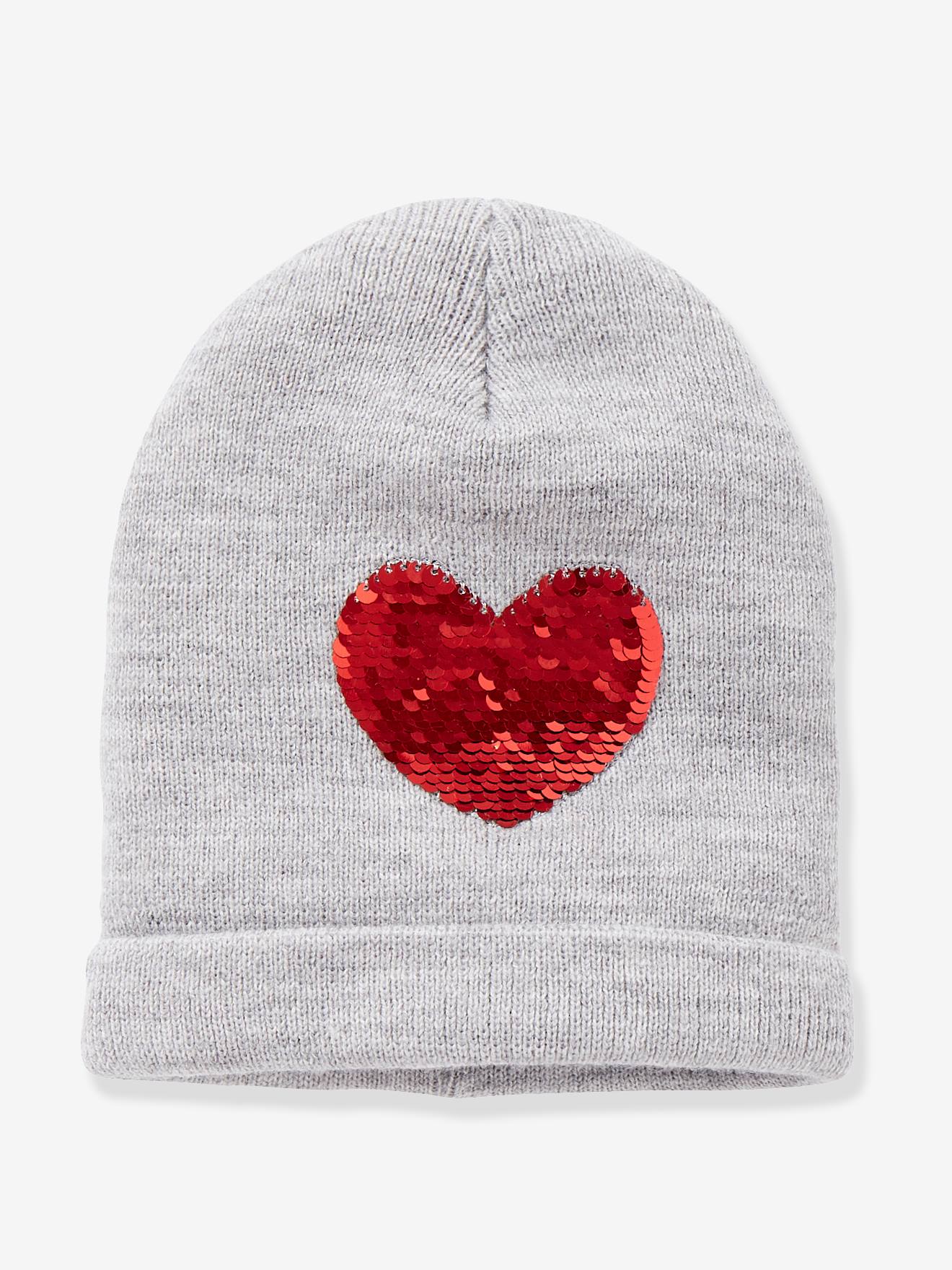 Bonnet à sequins réversibles fille gris clair chiné