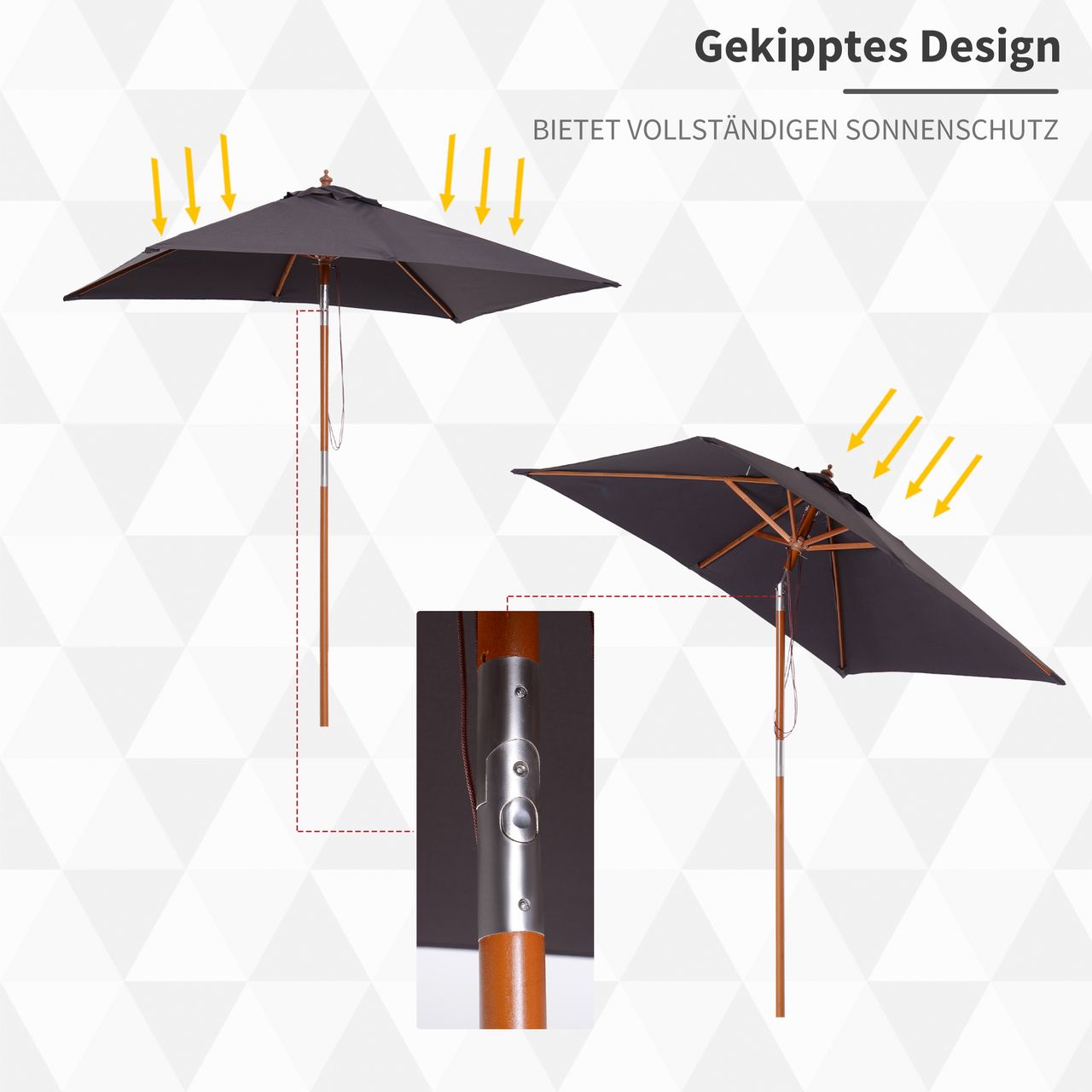 Outsunny Sonnenschirm Knickbarer Gartenschirm einstellbar Dunkelgrau 200 x 150 x 230 cm