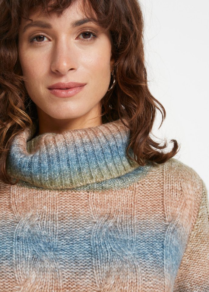 Rollkragenpullover mit Zopfmuster