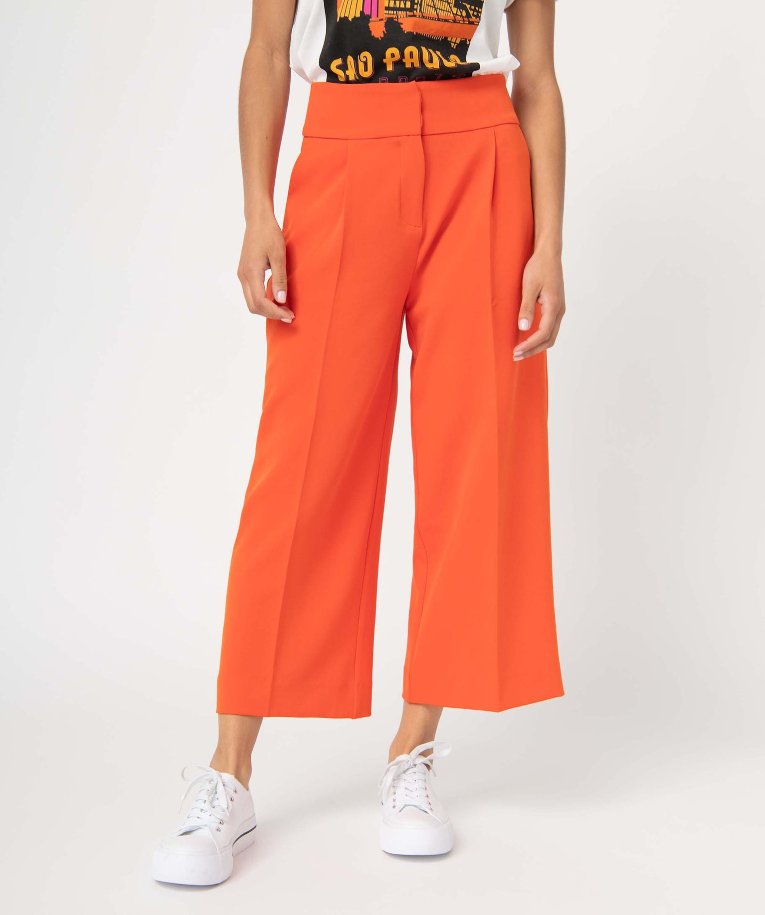 Pantacourt femme coupe large taille haute orange | GEMO