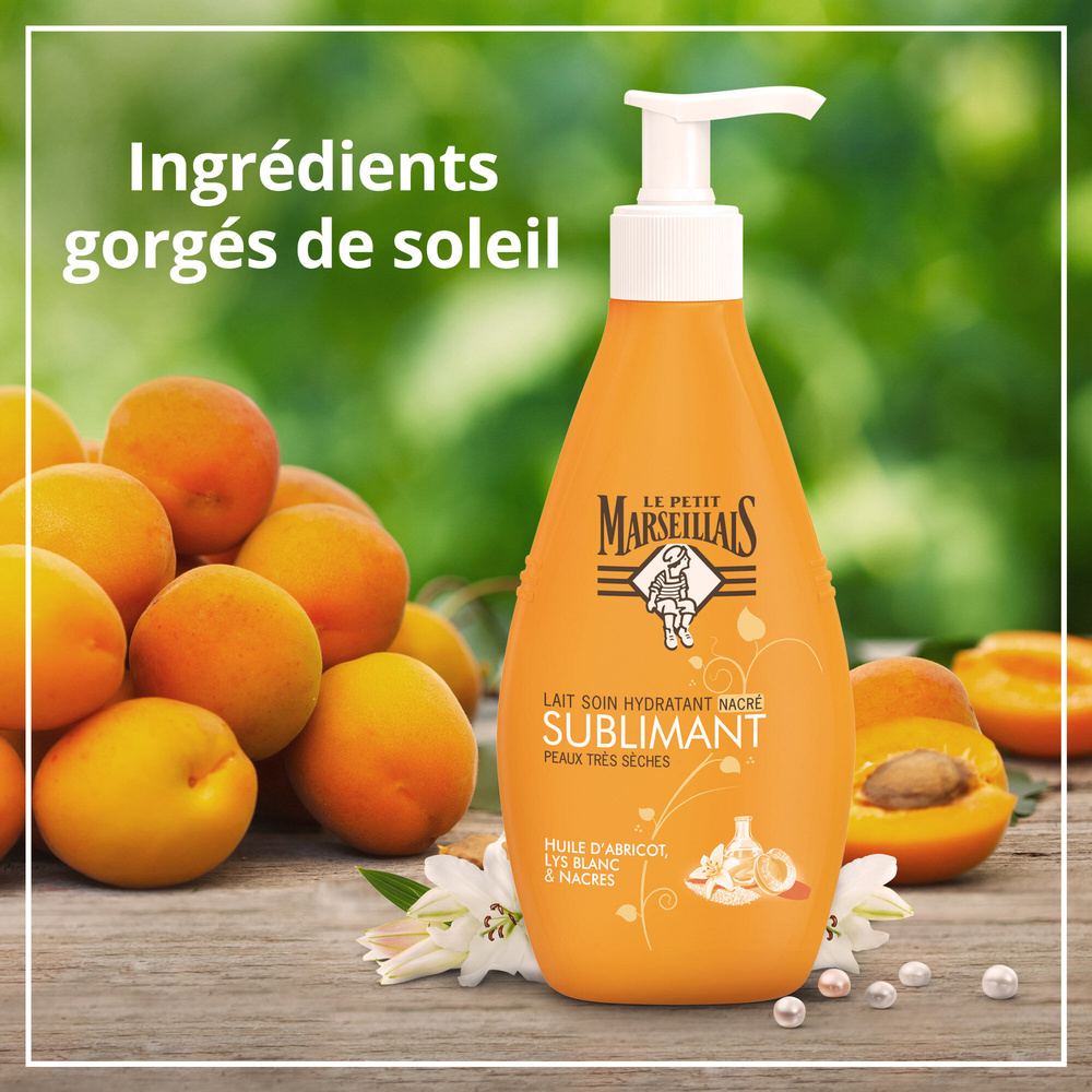 le petit marseillais Lait Corps Hydratant, Sublimant, a l'Huile d'Abricot, Lys Blacn et Nacres, 250ml Lait corps