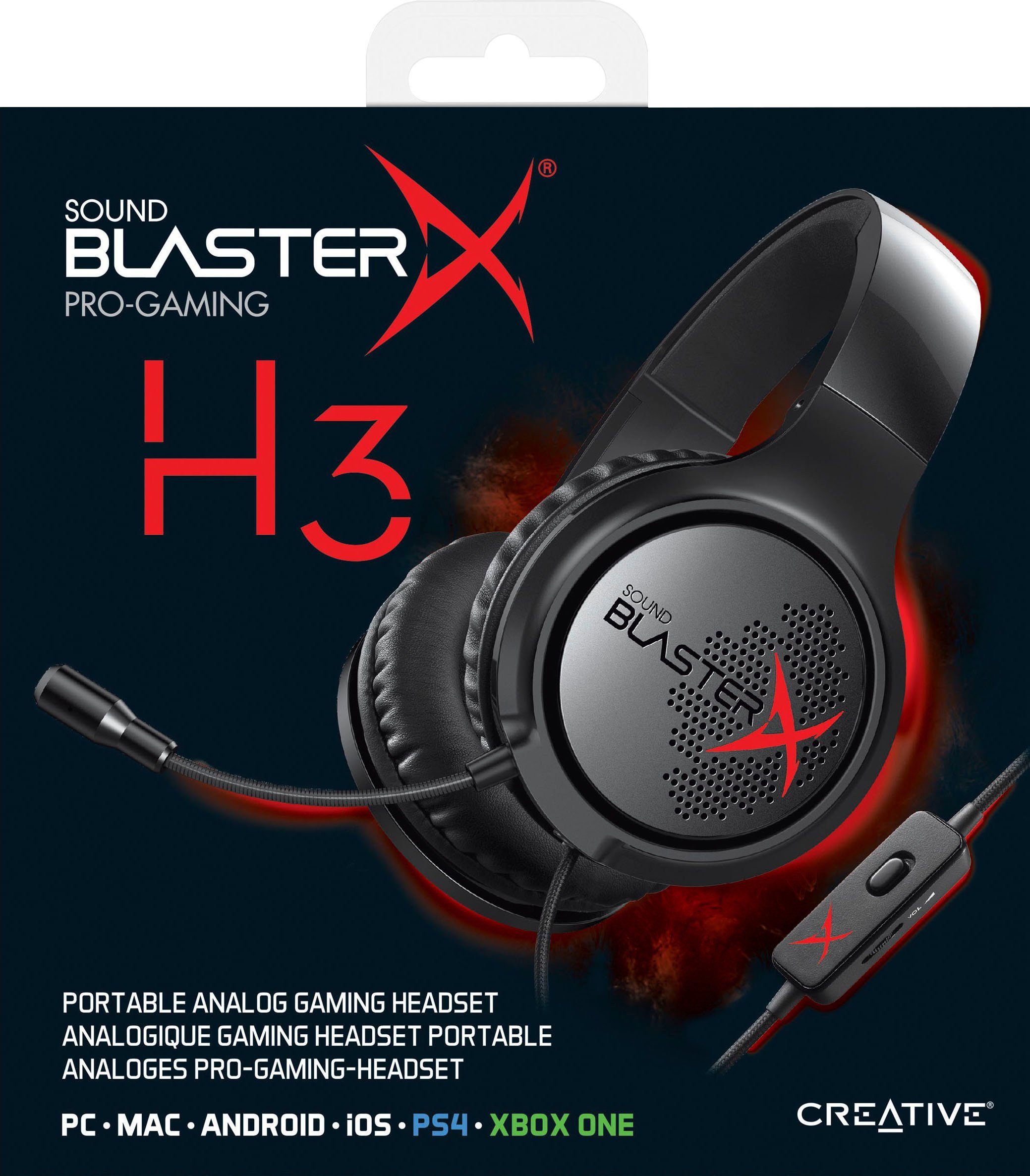 Creative Sound BlasterX H3 Gaming-Headset (Mikrofon abnehmbar, Rauschunterdrückung, für PC, PS4 und XBOX One)
