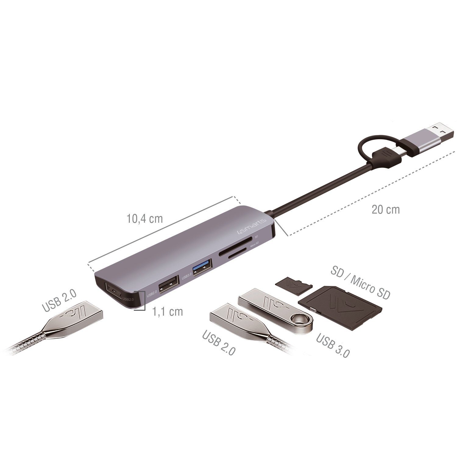4smarts Laptop-Dockingstation 5 in1 Universal Mulitport USB Hub