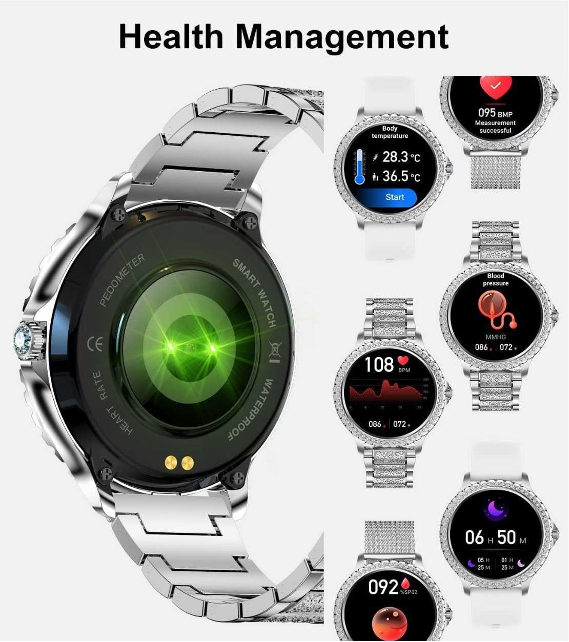 Lige Smartwatch, Damen Elegant Mit Telefonfunktion Wasserdicht Rund Silber Smart Watch