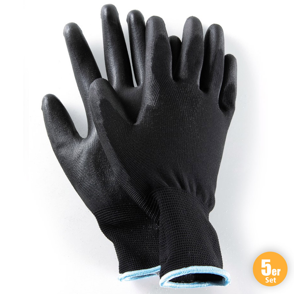 Powertec Garden Multifunktions Handschuhe, Schwarz, Größe 8 - 5er Set