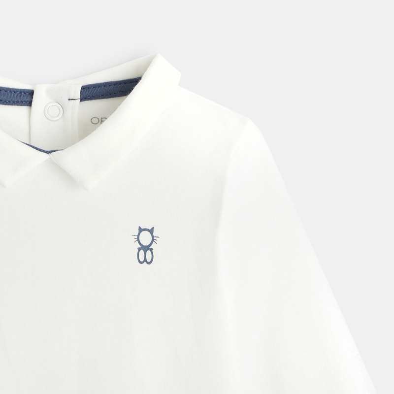 Salopette maille fantaisie et body col polo bleue naissance