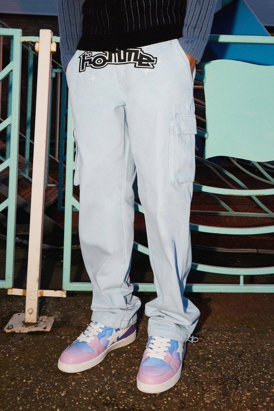 Lockere Cargo-Hose mit Print und Saum-Detail