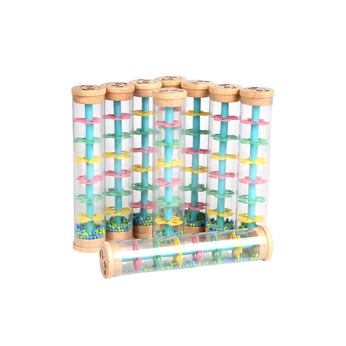1PCS Rain Sound Tube Musik Früherziehung Musikinstrument Spielzeug 1PCS Regenbogenstab aus Holz für Kinder, simuliert Regengeräusche, Sanduhr-Quietscher Rhythmusinstrumente
