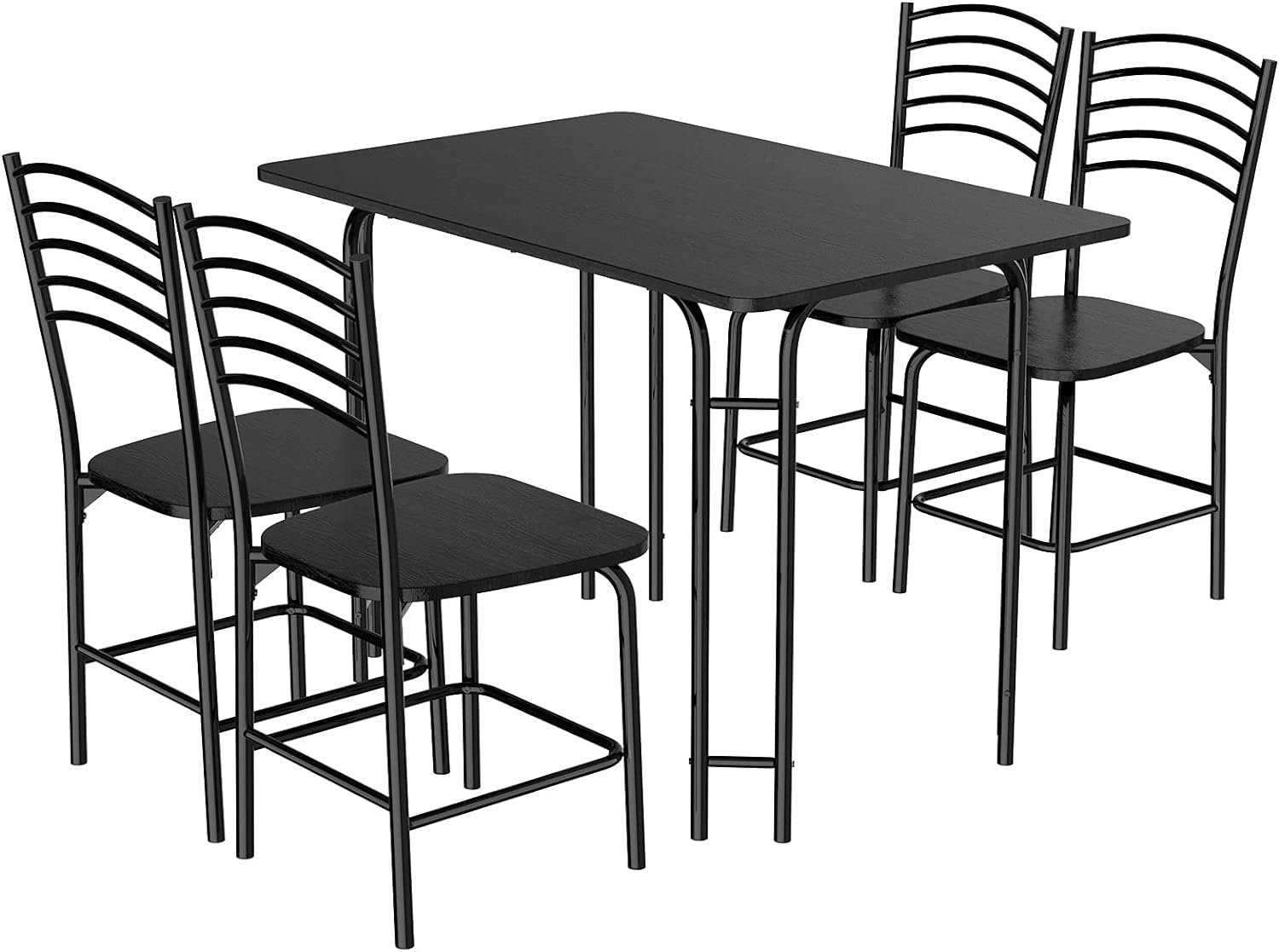 KOMFOTTEU Essgruppe Set 5-teilig, mit Metallrahmen & Rutschfesten Füßen, für 4 Personen