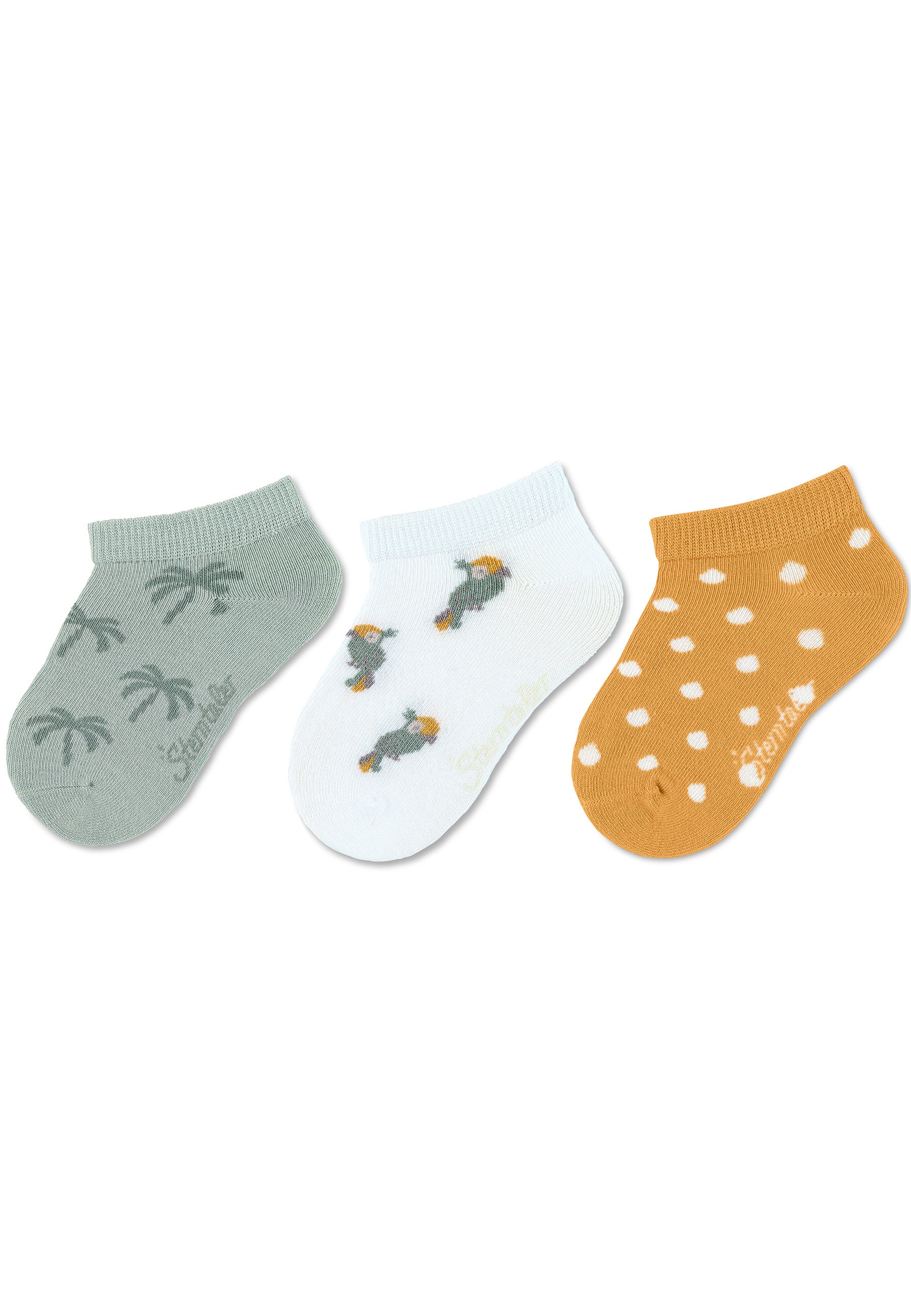 Sneaker Socken Kinder 3er-Pack in grün oder weiß