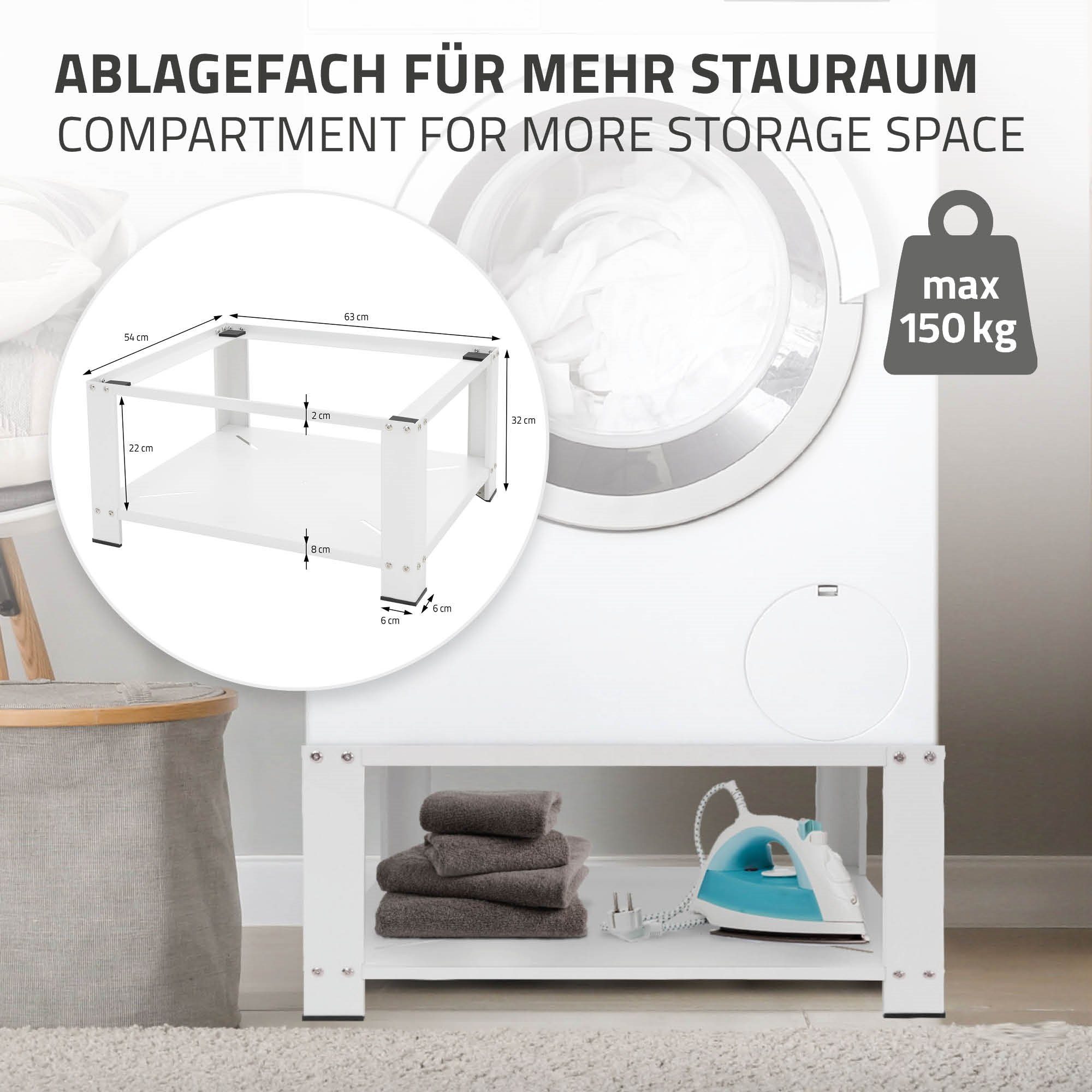 ML-DESIGN Waschmaschinenuntergestell Waschmaschinen Untergestell mit Ablage 63x54cm Weiß aus Stahl