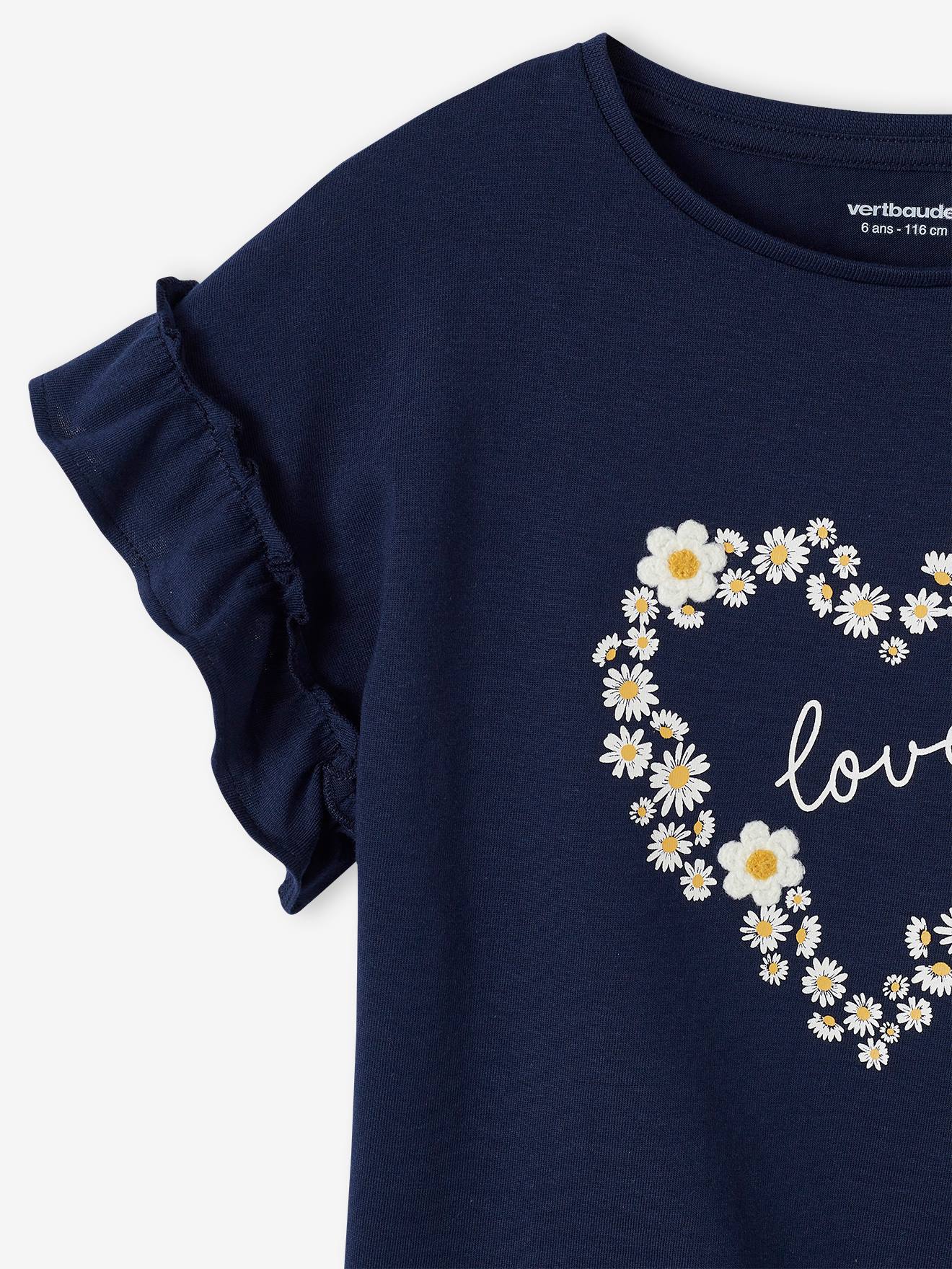 Vertbaudet Mädchen T-Shirt mit Volantärmeln - dunkelrosa
