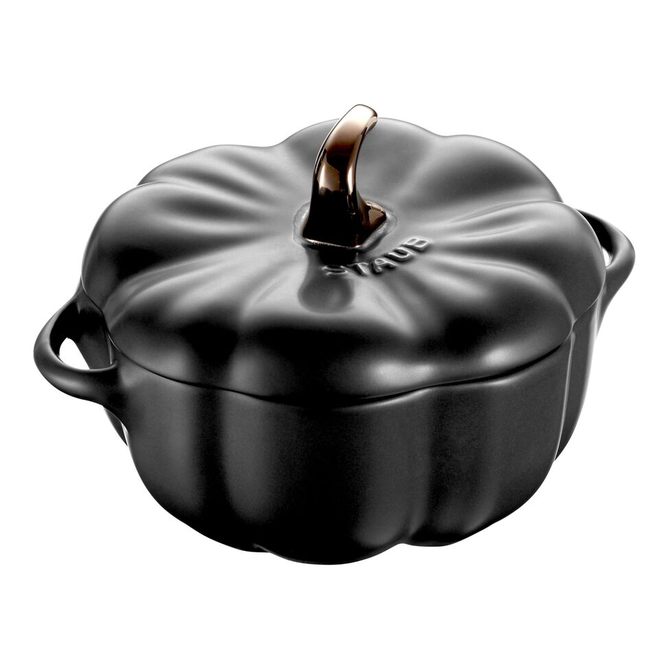 Cocotte 12 cm, Kürbis, Schwarz, Keramik