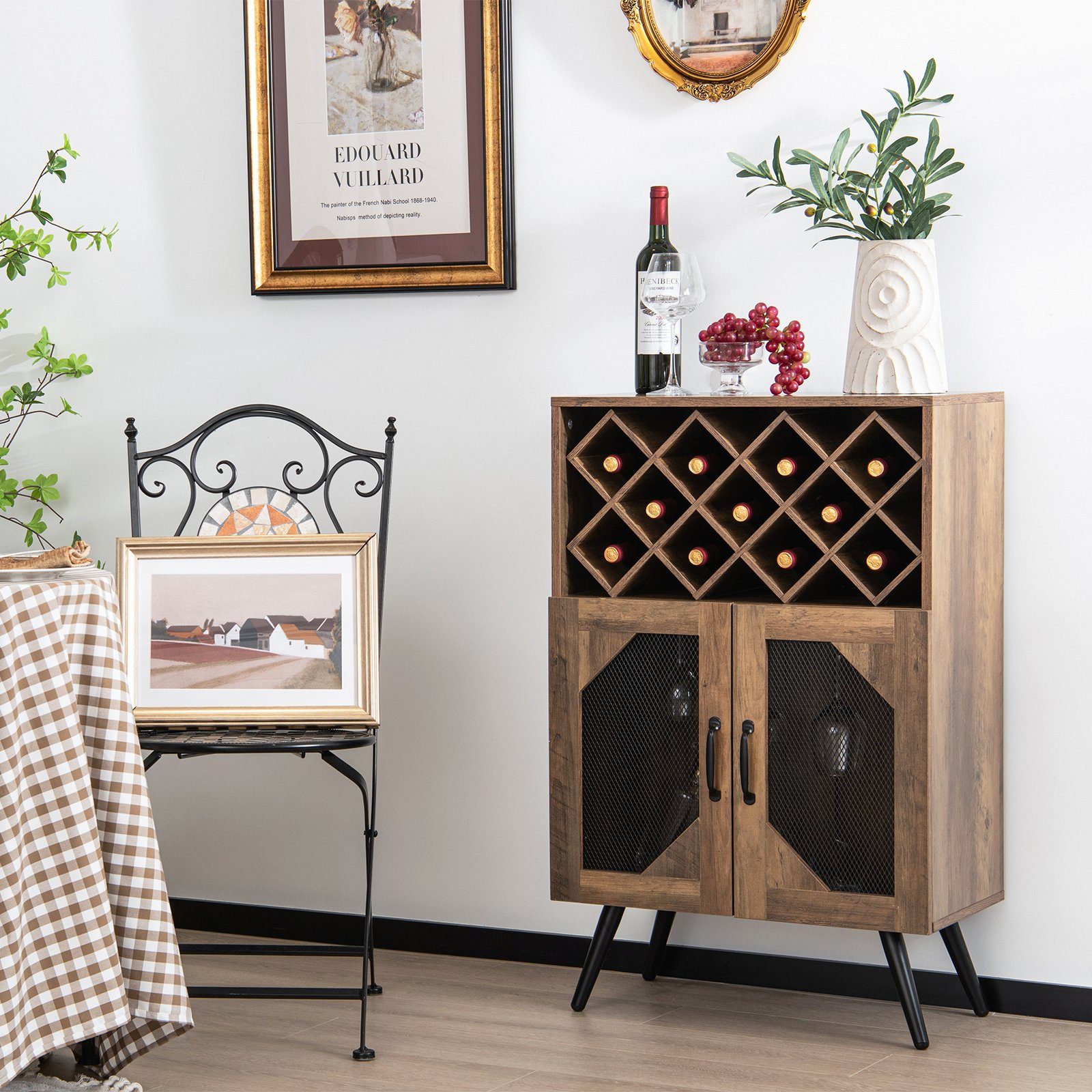 COSTWAY Weinregal, mit abnehmbarem Flaschenregal für 11 Flaschen, Glashalter