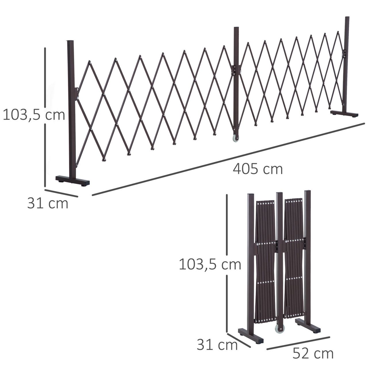 Outsunny Scherengitter Absperrgitter ausziehbar 52-405cm Garten Alu Braun