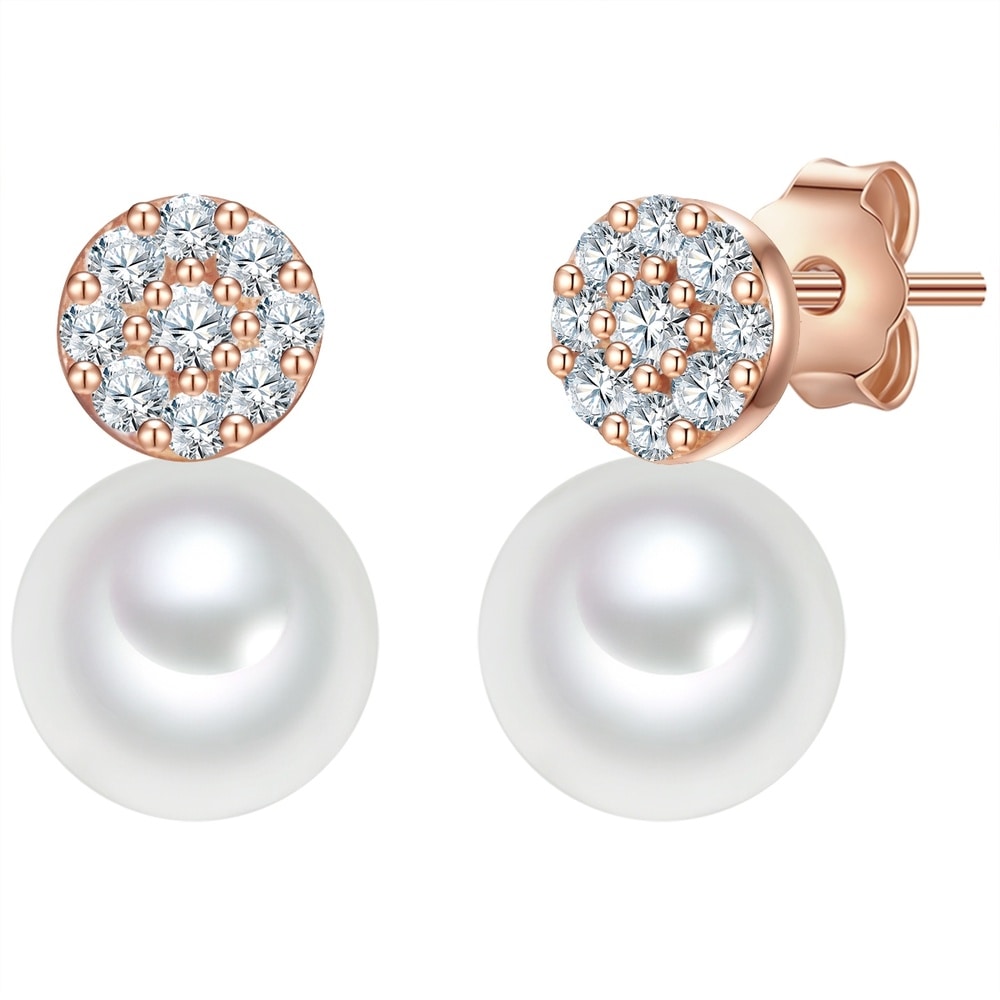Valero Pearls Boucles doreilles Argent sterling Oxyde de zirconium (CZ) Perle de culture d'eau  Boucles d'oreilles