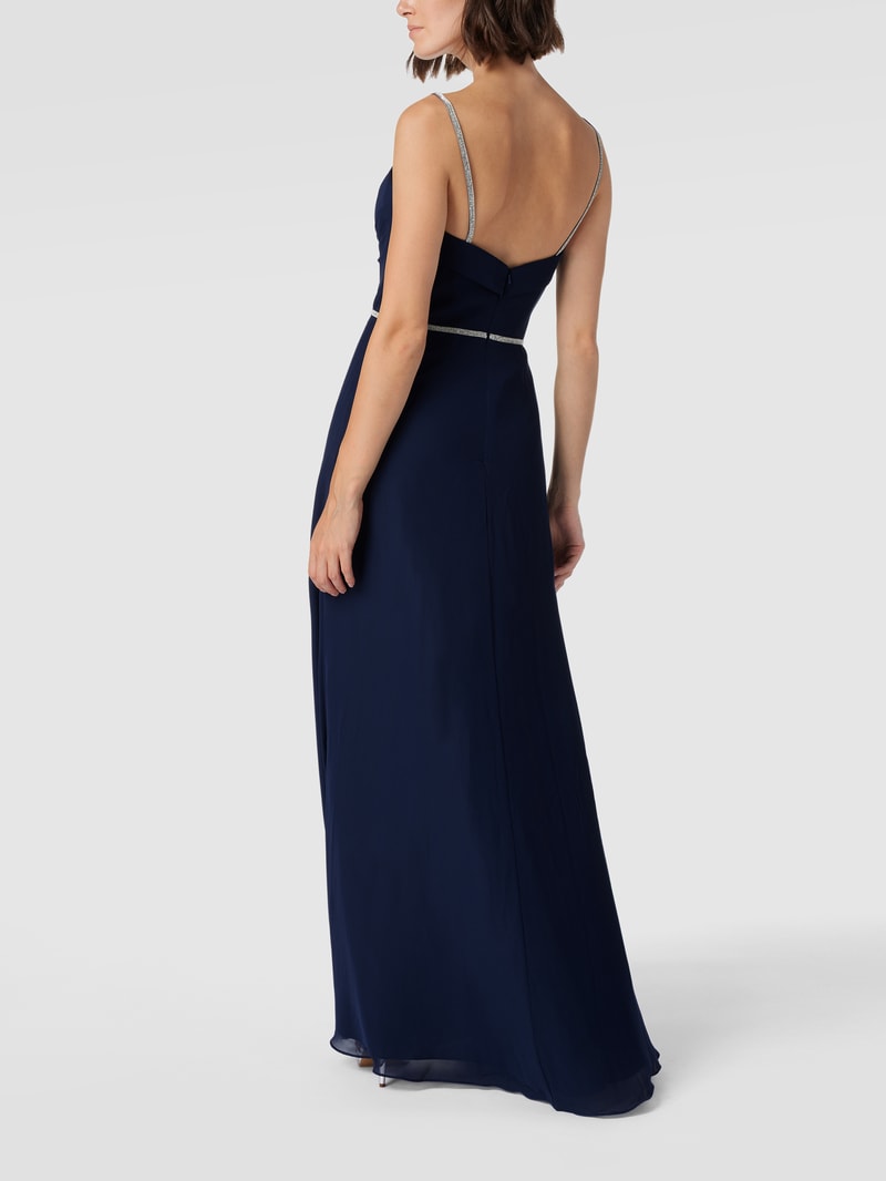Abendkleid mit Ziersteinen in dunkelblau