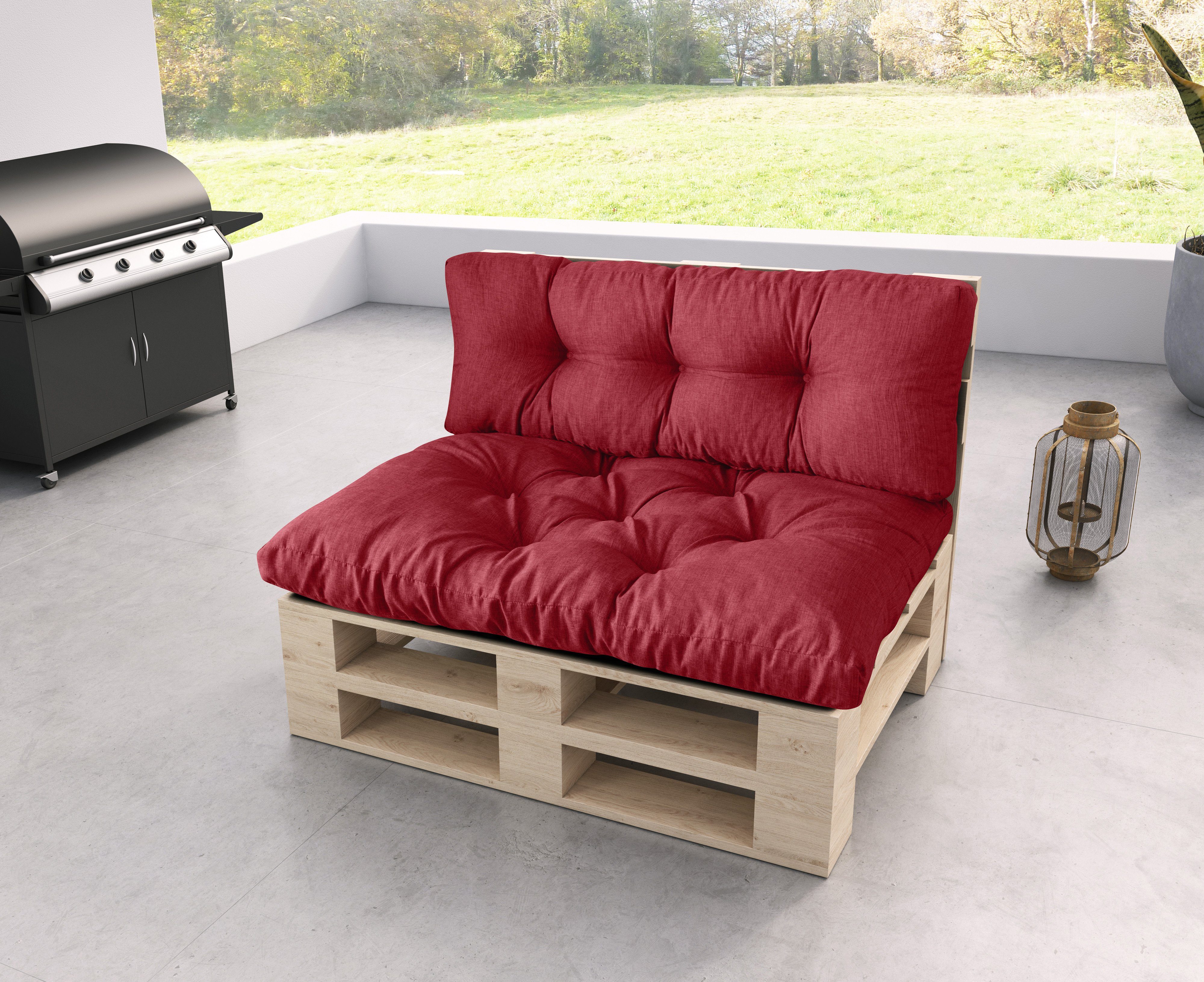 sunnypillow Sitzkissen Palettenkissen gesteppt Sitzkissen 120 x 60 x 12 cm, Rot