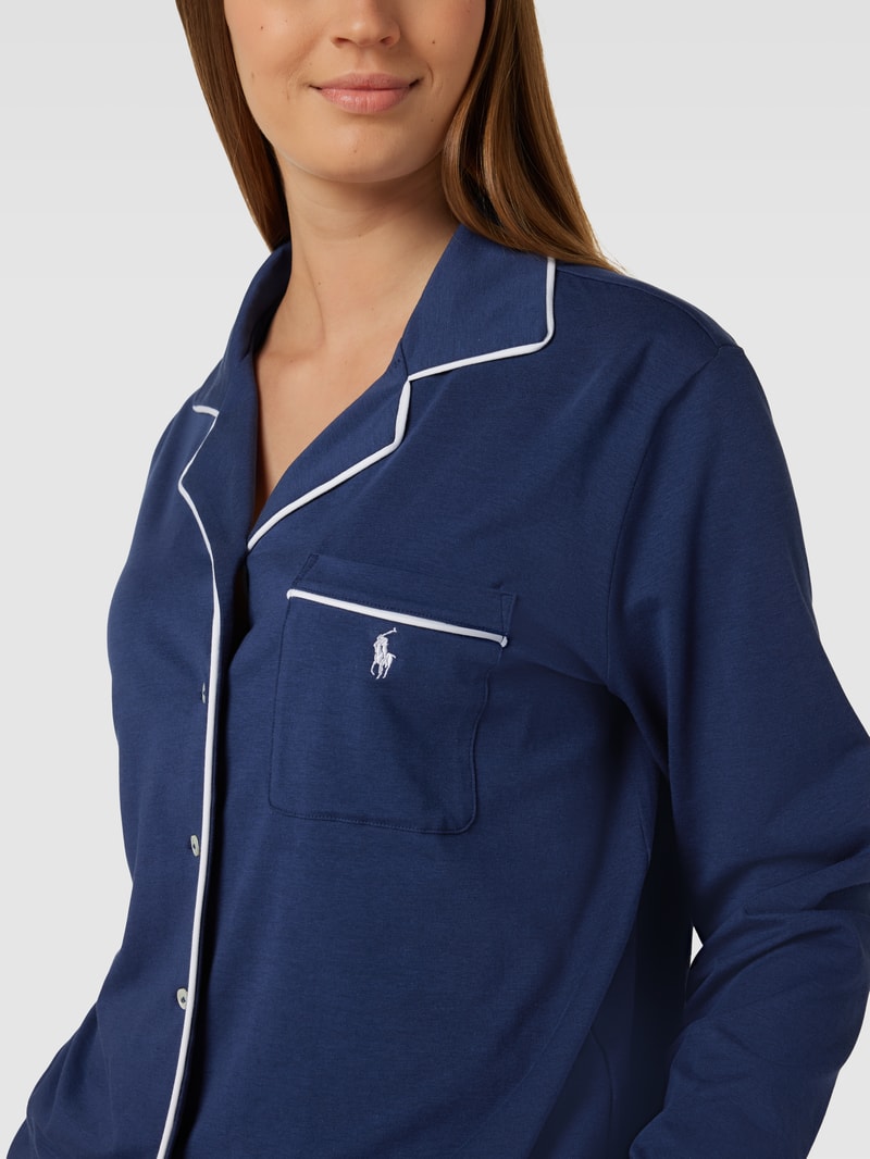 Pyjama mit Label-Stitching in marineblau