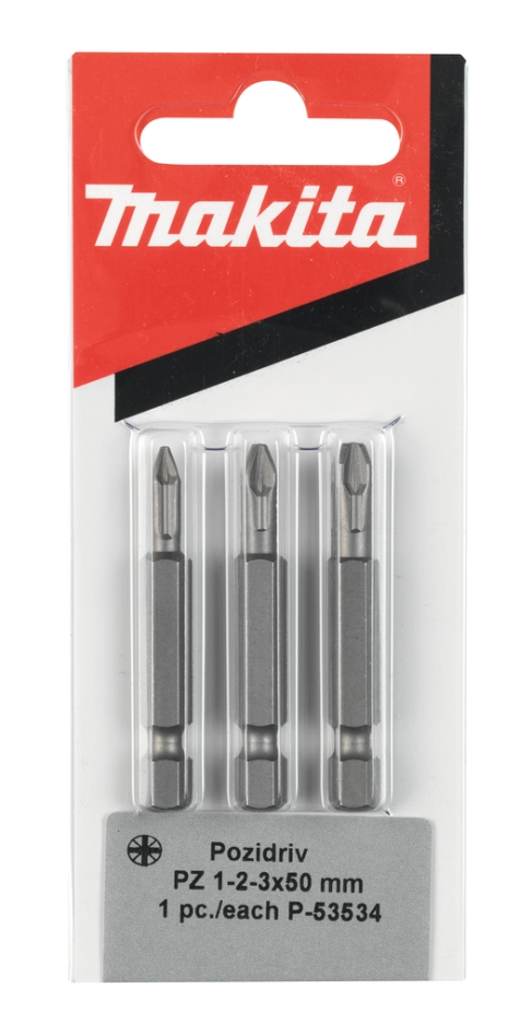 Accessoires Makita P-53534 : Jeu de 3 embouts de vissage à torsion Pozidrive, PZ1x50/ PZ2x50/ PZ3x50 mm