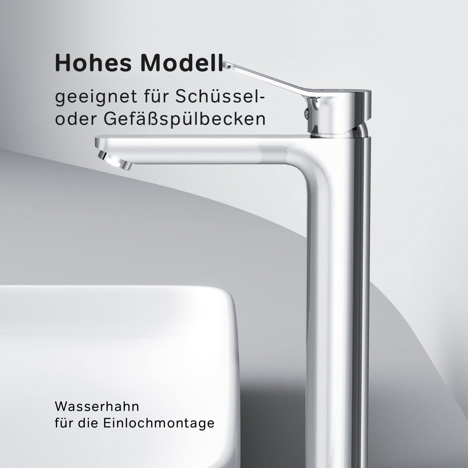 AM.PM Waschtischarmatur Waschbeckenarmatur X joy Waschbecken Wasserhahn Bad (mit hohem Auslauf, inkl. Klick-Ablaufgarnitur) Waschtisch Mischbatterie Badezimmer Badarmatur