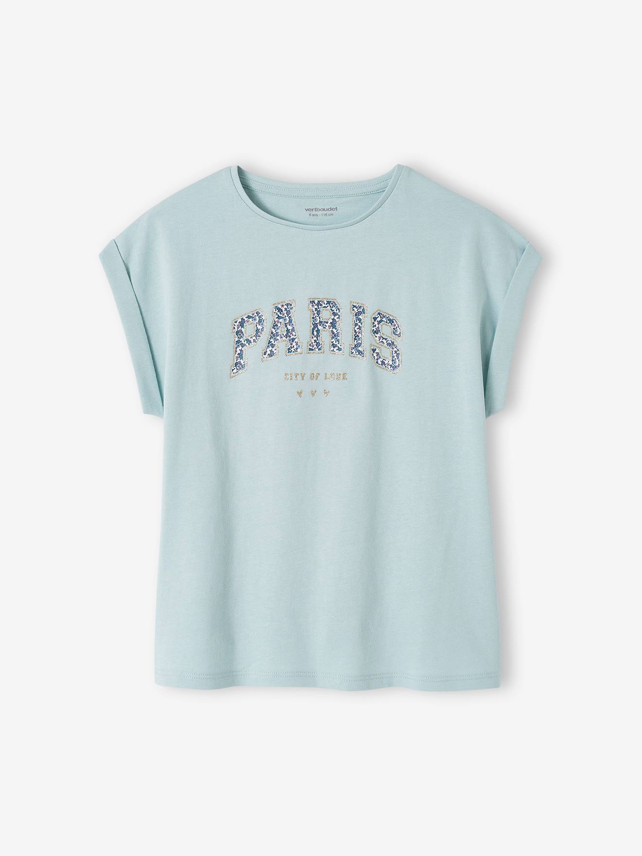 Vertbaudet Mädchen T-Shirt, Blumen-Schriftzug Oeko-Tex - marine/tres bien