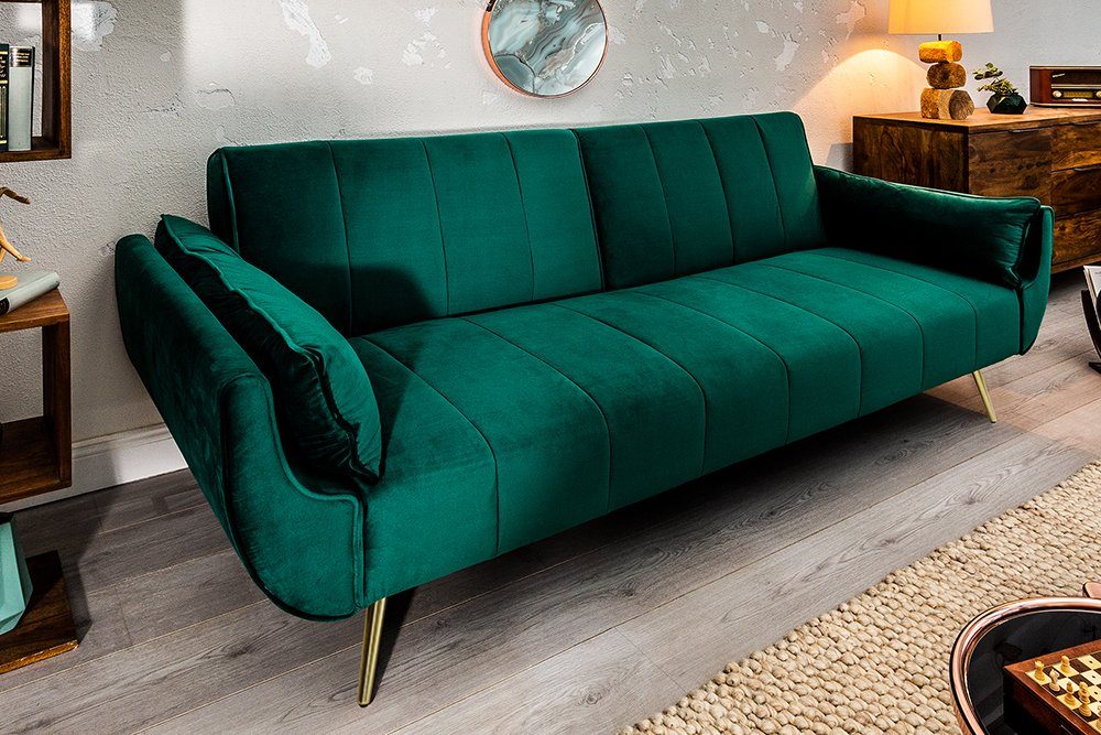 riess-ambiente Schlafsofa DIVANI 220cm smaragdgrün / gold, Einzelartikel 1 Teile, Wohnzimmer · Samt · 3-Sitzer · Couch mit Bettfunktion · Retro Design