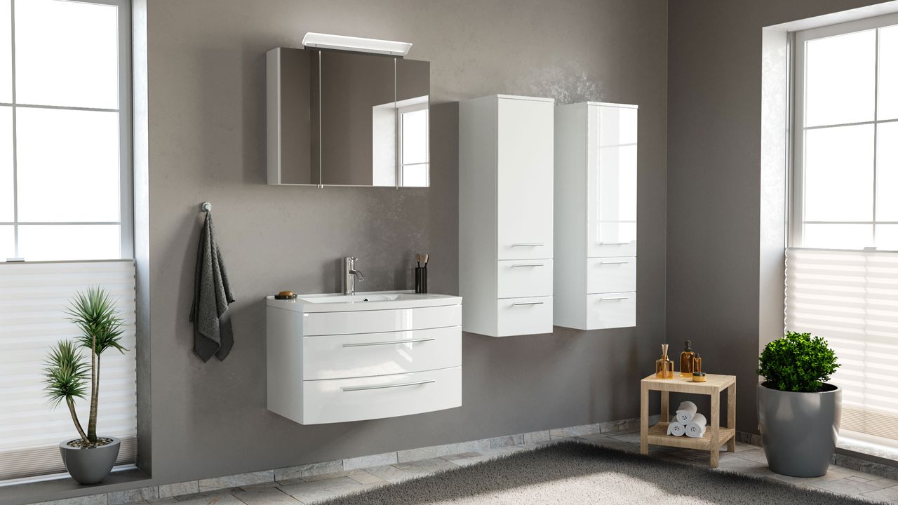 Posseik Badmöbel-Set Luna 80 cm (4-teilig) weiß hochglanz EEK: F