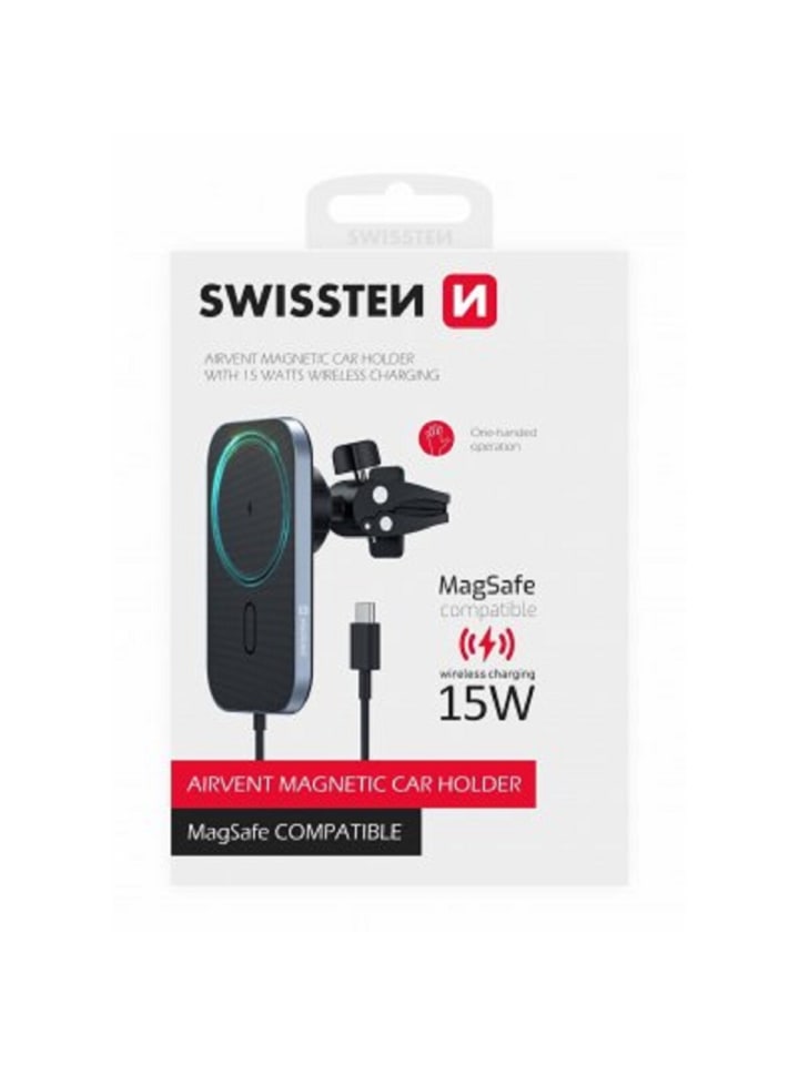Swissten MagSafe Air Vent Auto-Halter mit 15W Drahtloser Ladefunktion in schwarz günstig kaufen 20 cm