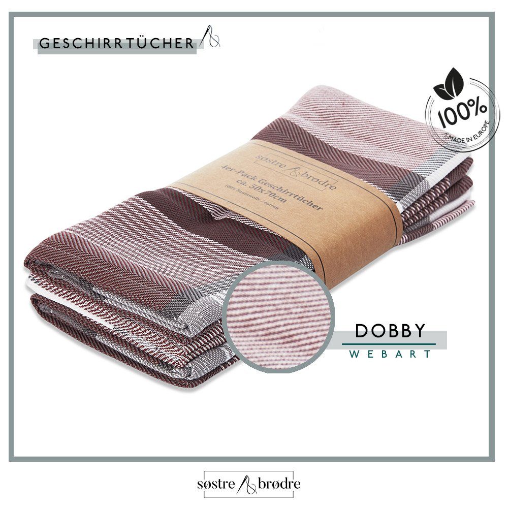 søstre & brødre Geschirrtuch 4er Set Geschirrtücher Küchentücher im hochwertigem Dobby-Design 50 x 70 cm, (4er Set Geschirrtuch Grubentuch, 100% Baumwolle - MADE IN EUROPE, Sehr saugfähig - Premium Qualität, 4-tlg., 4)