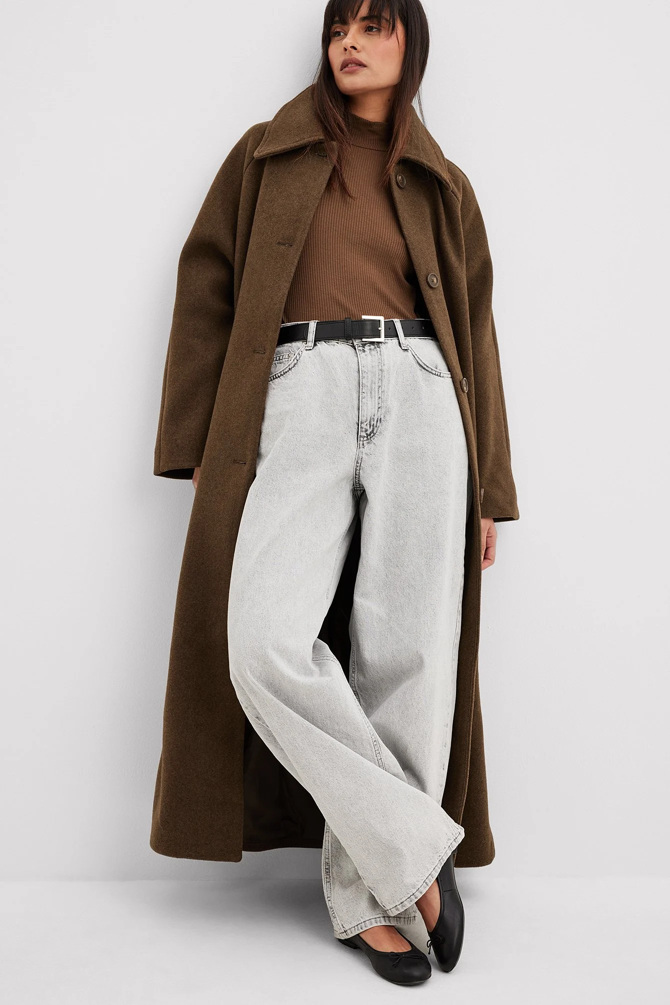 Gerippter Pullover mit langen Ärmeln und Rollkragen